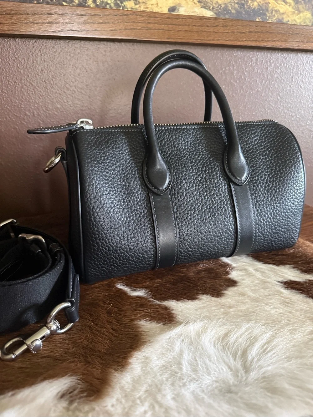 Coach Black Pebbled Leather Compass 25